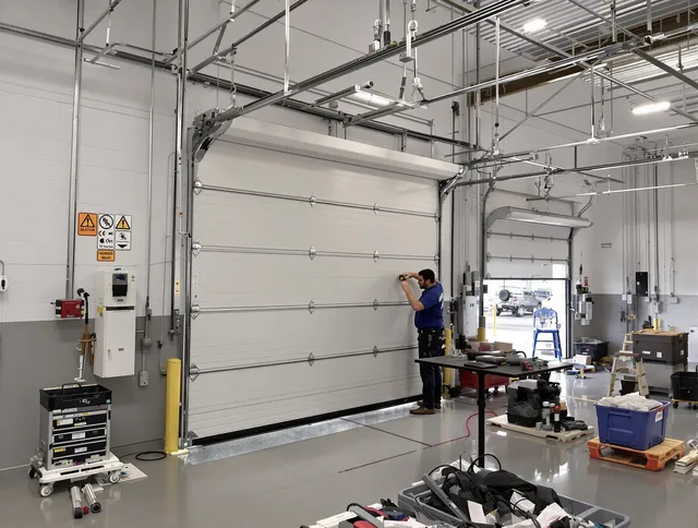 Commercial garage door repair being performed by West Haven Garage Door Repair expert in West Haven