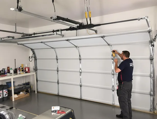 West Haven Garage Door Repair certified technician performing overhead door system repair in West Haven